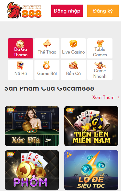 Giao diện nạp rút tiền gacam888
